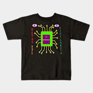 Spanish Under surveillance Illustration on Black Background Kids T-Shirt